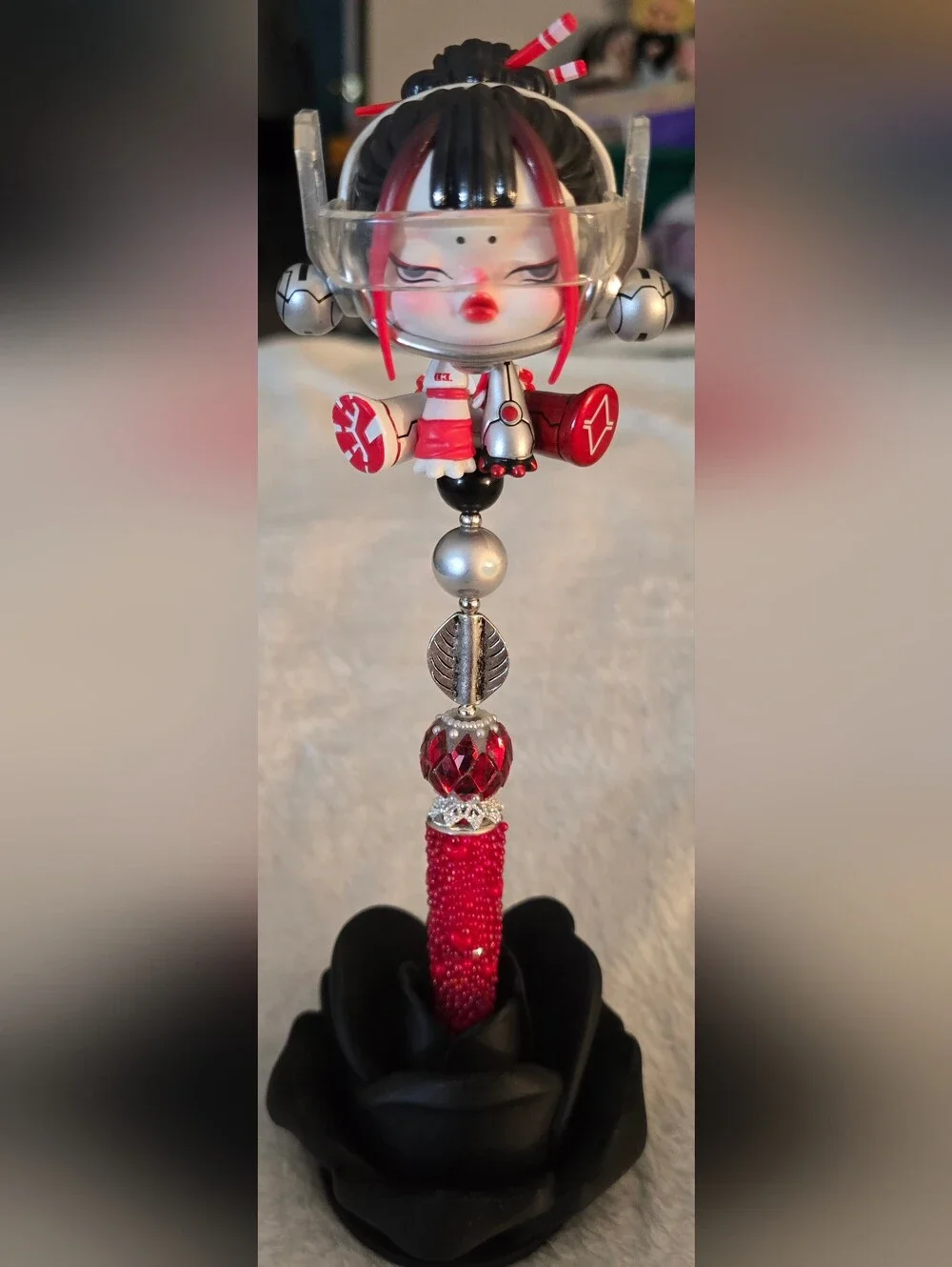 Red and Silver Beaded Pen - Skullpanda